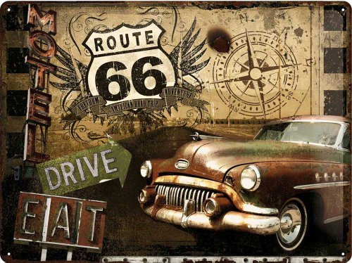 Nostalgic-Art Retro Blechschild, 30 x 40 cm, Route 66 – Road Trip – Geschenk-Idee für Amerika-Fans, aus Metall, Vintage Design, Blechschilder Sprüche