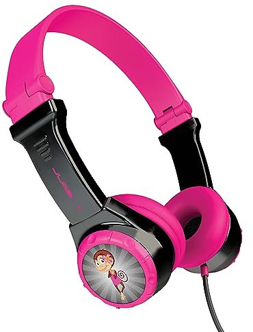 JLab Audio Kopfhörer Kinder, JBuddies Zusammenfaltbarer Kopfhörer für Kinder, On-Ear, Kabelgebunden und Kindersicher, Mit Lautstärkebegrenzer, Geräuschisolierung Und 8 Charakteraufklebern, Rosa