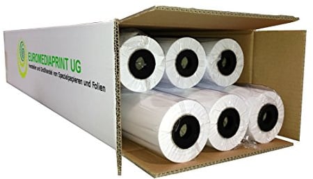 (0,23€/m²) Plotterpapier 6 Rollen ungestrichen | 80gr/m², 61,0cm (610mm) b, 50m l, CAD, unbeschichtet