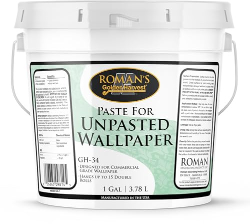 ROMAN GH-34 Wheat-Based Paste for Unpasted Wallpaper, 4.5 kg | 3.78 L | Ready Mixed - For Most Grasscloth, Natural Fiber, and Delicate Wallcoverings