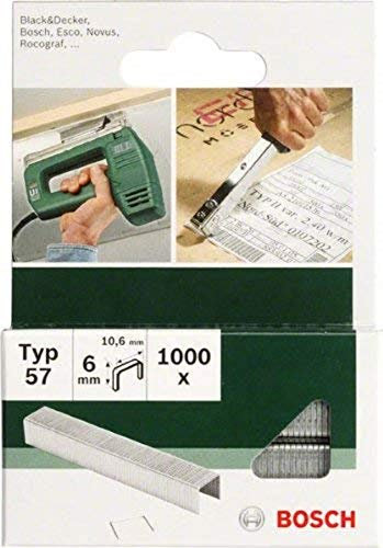Bosch Accessories 1000x Klammer Typ 57 (Papier, Folien, Kunststoffplatten, Tapetenkleister, Akustikplatten, GFK, 10.6 x 1.25 x 8 mm, Zubehör Tacker)