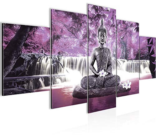 Runa Art - Bilder Buddha Wasserfall 200 x 100 cm 5 Teilig XXL Wanddekoration Design Violett Lila 503551c