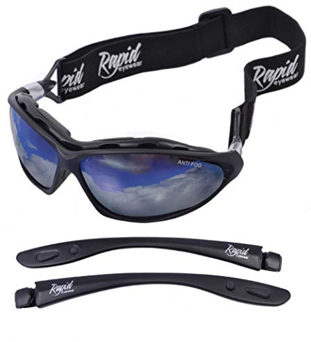 Rapid Eyewear Moritz Anti Fog Polarisierte SPORT SONNENBRILLE Verspiegelt: Wechselbare Seitenarme und Brillenband. Für Damen und Herren. Skibrille, Gletscherbrille. Geschlossen windschutzbrille