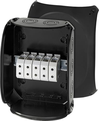Hensel KF 3535 B Kabelabzweigkasten wetterfest IP66 mit Klemme | Feuchtraumdose 16-35 qmm 3phasig, mit 5-poliger Klemme, für Outdoor & Keller, schwarz