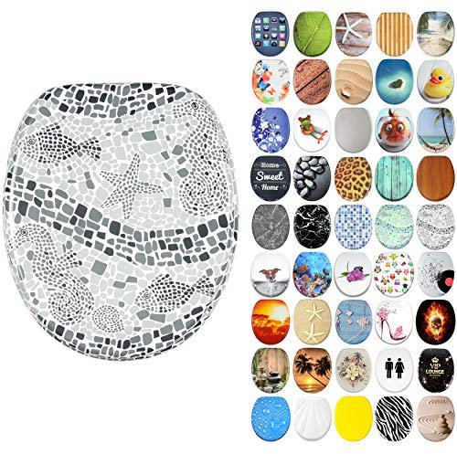 Sanilo Soft Close Toilet Seat, Wide Choice of New Toilet Seats, Stable Hinges, Easy to Mount (Mosaic World Grey)