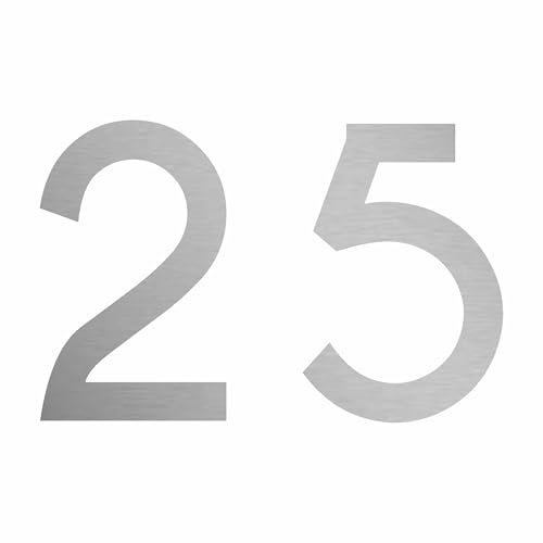 1peak Zahlen-Aufkleber 25 in Silber, 5 cm, Kennzeichnung o. Hausnummer Beschriftung für Briefkasten, Mülltonne & Allen glatten Flächen