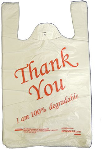 EPOSGEAR® Large Thank You 100% Degradable Eco Plastic Vest Carrier Bags (10 x 15 x 18, Red, 100)