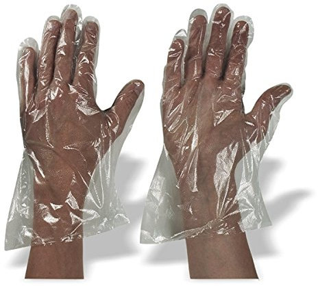 50 Stück Polyäthylen- PE Einmalhandschuhe gehämmert mit Abreißperforierung und Lochung für Aufhängung wählbare Größen Gr. M und Gr- L (M)