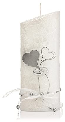 Wiedemann Hochzeitskerze Perlmutt weiß, Wachs, Silber, 22 x 8.5 cm