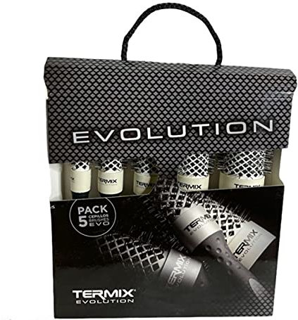 Termix Packung mit weichen Rundbürsten Evolution – ionisierte Fasern, rautenförmige Perforation für schnelles Trocknen, ergonomischer und rutschfester Griff, 5 Größen für feines und empfindliches Haar