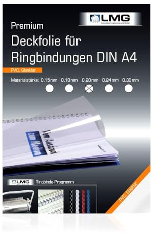 r&b UMT020TA Deckblätter Klarsichtfolien, DIN A4, PVC, transparent, glasklar, 0.20 mm stark, premium Qualität, 100 Stück