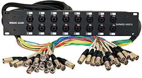 Seismic Audio SARMSS-16x515 Rack Mount 16 Channel XLR TRS Combo Splitter Snake Cable - 5' & 15' XLR trunks