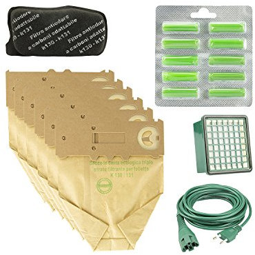 Kit 12 Sacchi + 20 Profumi + 2 Hepa + 2 Carbone + Cavo 10M Adattabile VK130/131