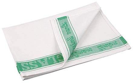 Nextday Catering E912 Glass Cloth, Linen Union, 30 x 20, Green Border | Absorbent and lint-free finish ensures smear-free drying of glassware and cutlery in busy commercial kitchens.