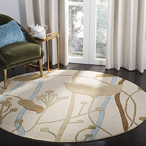 SAFAVIEH Soho Collection Area Rug - 6' Round, Beige & Multi, Handmade Wool & Viscose, Ideal for High Traffic Areas in Living Room, Bedroom (SOH746A)