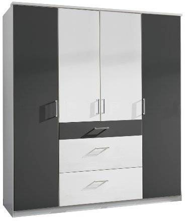Wimex Kleiderschrank/ Drehtürenschrank Click, 4 Türen, 2 große, 1 kleine Schublade, (B/H/T) 180 x 199 x 58 cm, Weiß/ Absetzung Anthrazit