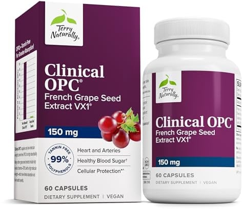 Terry Naturally Clinical OPC - Cardiovascular Health & Focus Support Supplement - Dietary Supplement with Grape Seed Extract & Sunflower Lecithin - Immune Support Supplement - 150 mg, 60 Softgels
