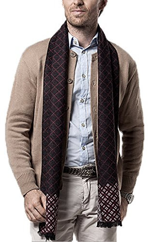 Kaschmirschal aus Imitat Dicker Mann ¨¤ Kariert für Winter Warmer Fransen Schal Lang 180 * 30cm Schwarz+Rot