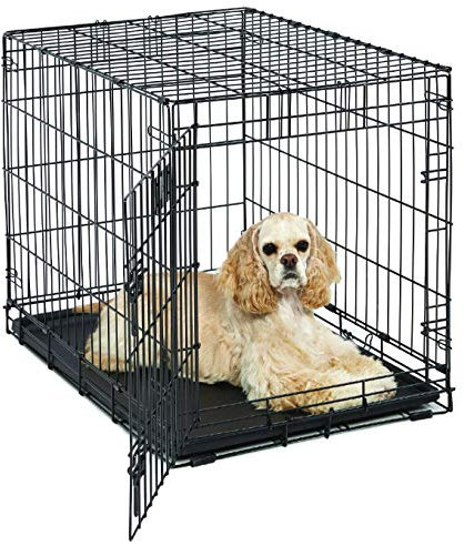 MidWest Homes for Pets Life Stages Modell 1630 Hundebox, mittelgroß, Einzeltür, faltbar, Metall, 76 cm lang, mit Trenneinsatz, Bodenschutz, auslaufsicherer Wanne, für mittelgroße Hunde, schwarz