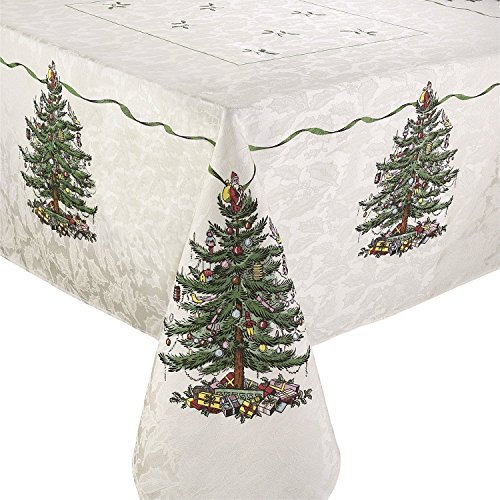 Spode Avanti Linens Fabric Tablecloth, Kitchen Table Accessories, Holiday Home Decor Christmas Tree Collection, 60 x 102