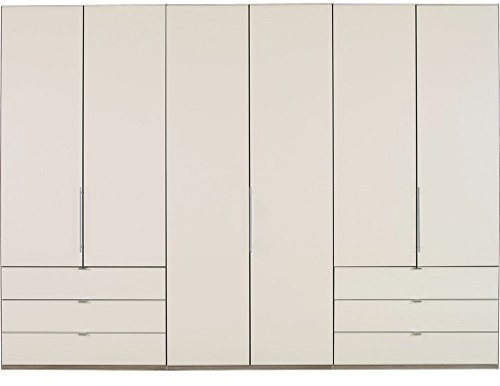 WIEMANN Loft Kleiderschrank, Schlafzimmerschrank, Gleittürenschrank, Drehtürenschrank, mit Schubladen, Glas magnolie, Trüffeleiche, Holz, B/H/T 300 x 216 x 58 cm