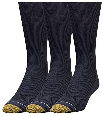 GOLDTOE Men's Metropolitan Crew Dress Socks, 3-Pairs, Navy, Shoe Size: 6-12.5