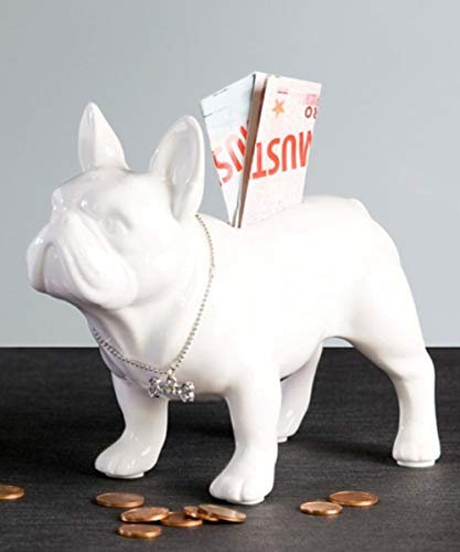 Designer Spardose Bulli Weiss Höhe 15 cm, Länge 19 cm - edle Skulptur aus Keramik