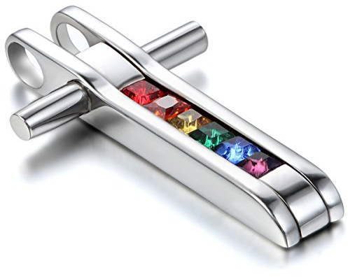 JewelryWe Schmuck Edelstahl Regenbogen Homosexuell LGBT Gay Lebian Pride Anhänger mit Kette, Halskette für Unisex Herren Damen, Silber