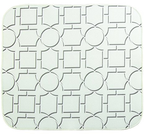 iDesign iDry Tapete de cocina, alfombrilla escurreplatos y fina fabricada en poliéster para un secado de platos óptimo,verde menta/blanco