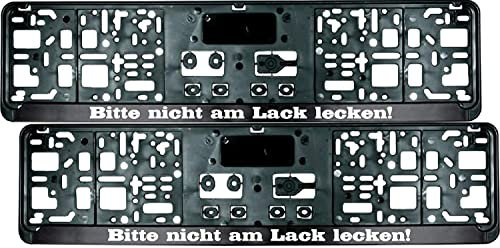 2 Stück Kennzeichenhalter mit Spruch Bitte Nicht am Lack lecken! - inklusive 8 Schrauben - Nummernschildhalter - Fun - Satz