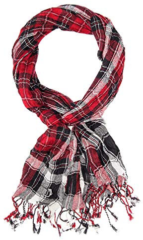 Karierter Schal mit Fransen Herren Damen Unisex, 50 x 170 cm, Farbe:Rot