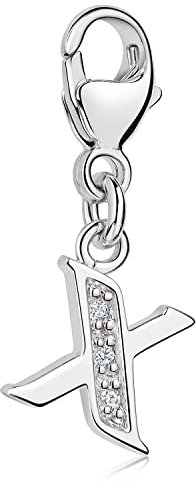 Materia Buchstabe X Anhänger Silber 925 mit 3 Zirkonia - Alphabet Charms C74