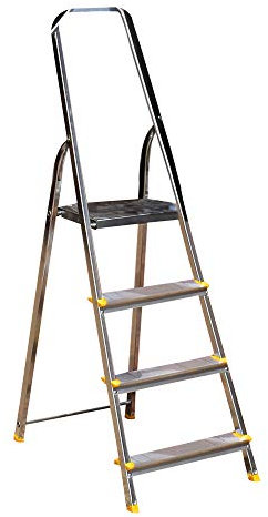 BPS Aluminium Step Ladder | 4 Step Folding Ladder | Ladders | Trade & DIY | Non-Slip Feet | Hand Rail | Platform Height 760mm Closed Height 1480mm