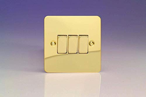 XFV3D Varilight Ultra Flat Plate Polished Brass 3 Gang Light Switch