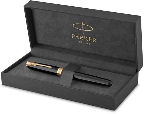 Parker Sonnet Rollerball Pen | Black Lacquer with Gold Trim | Fine Point Black Ink | Gift Box