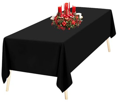 Trimming Shop 70x144 Inch Rectangle Tablecloth Black Rectangular Table Cloth Strain & Wrinkle-Resistant Washable Polyester Table Cover for Wedding Parties Banquet Hotel Buffet Dinner Table, 1pc