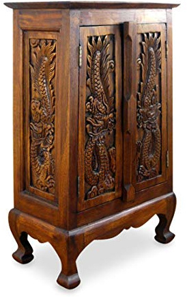 livasia Asiatischer Schrank aus Massivholz – 50x30x80cm – Handgeschnitztes Highboard aus Akazienholz, Kommode mit Einzigartigem Design, Nachhaltig & hochwertig