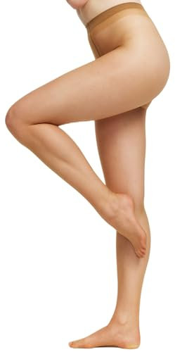 Nur Die Transparent 15 DEN Fein-Strumpfhose seidig glänzende Optik Komfortbund feine Naht unsichtbar Damen, amber, L