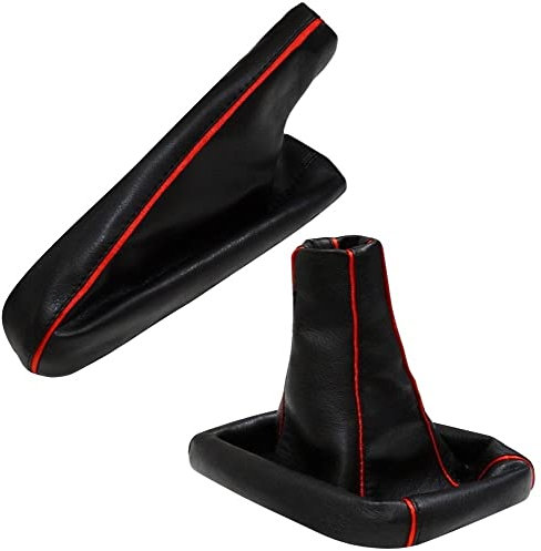 AERZETIX - Satz Schaltsack + Handbremssack - Kunstleder - Farbe Schwarz/Rot Leder - für Auto