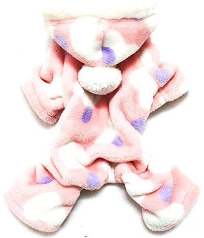smalllee_lucky_store Small Dog Fleece Pajamas Pyjamas Pjs Dog Outfits Puppy Jumper Hoodie Jumpsuit Doggie Pullover Yorkie Chihuahua Clothes Heart Print Pink XL