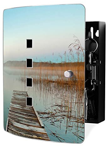 banjado Design Schlüsselkasten aus Edelstahl für 10 Schlüssel/Schlüsselschrank zur Schlüssel Aufbewahrung 24 x 21,5 x 7cm groß mit praktischem Magnetverschluss/Motiv Alter Steg