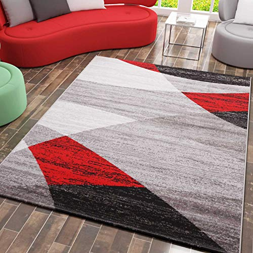 VIMODA Teppich Geometrisches Muster Meliert in Rot Grau Weiß Schwarz Kurzflor Wohnzimmer, Maße:240 x 340 cm