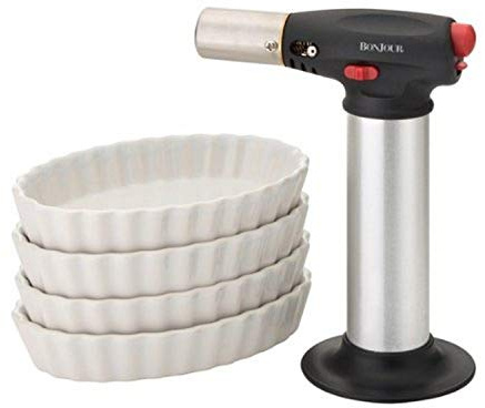 BonJour Chef's Tools Butane Crème Brûlée Torch and Porcelain Ramekin Set, 5-Piece, Stainless Steel, One Size - 53489