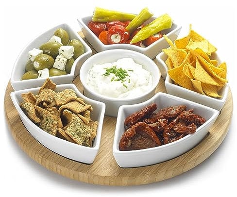 Occasion Rotating Lazy Susan Dip Set with 6 Ceramic Dishes in Colour Box