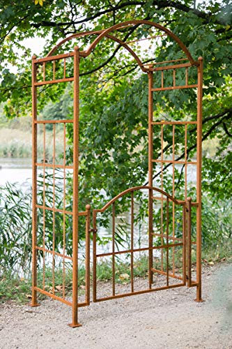 KUHEIGA Stabiler Rosenbogen mit Tor/Tür Metall B: ca. 120 cm T: 70cm Rost Rankbogen