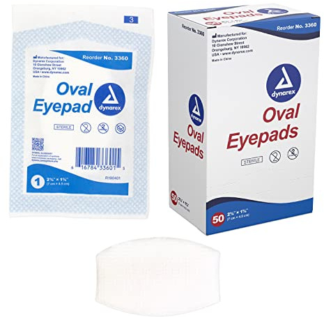 Dynarex Sterile Oval Eye Pads - Individually Wrapped Cotton Patches with Mesh Covering - Single Use, Comfortable, Absorbent Sterile Pads for Eyes - 2.63x1.63, 1 Box of 50