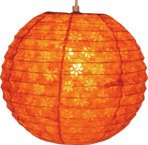 GURU SHOP Runder Lokta Papierlampenschirm, Boho Hängelampe Coronada - Ø 30 cm Orange, Lokta-Papier, Asiatische Lampenschirme aus Papier & Stoff