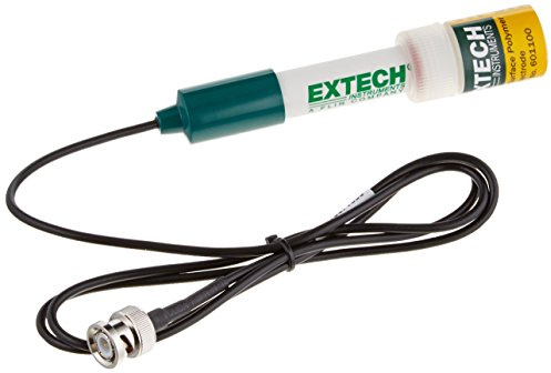 Extech 601100 Flat Surface pH Electrode, 15 by 106mm, 0-14 pH | PVC-bodied pH sensor, solid low-moisture samples (cheese, soil, gels), 5-80C, 39in cable, BNC