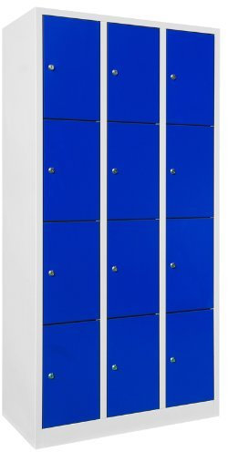Lüllmann 12 Fächer Schließfachschrank komplett montiert grau/blau 180x88,5x50cm (HxBxT) Wertfachschrank Fächerschrank Spind Umkleideschrank 520431
