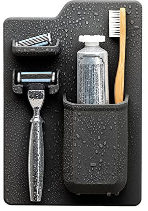 TOOLETRIES - The Harvey Toothbrush & Razor Holder - Silicone Toiletry Organiser, Shower & Bathroom Accessory - Features Silicone-Grip Technology, Removable & Reusable - Charcoal